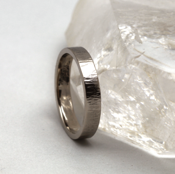 Recycled 18ct White Gold Ring with Bark Effect Finish