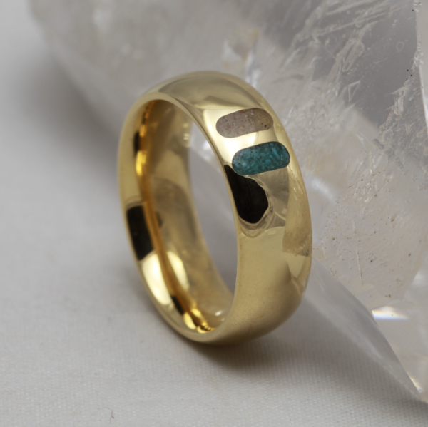 Eco 18ct Gold Turquoise and Smoky Quartz Inlay Ring