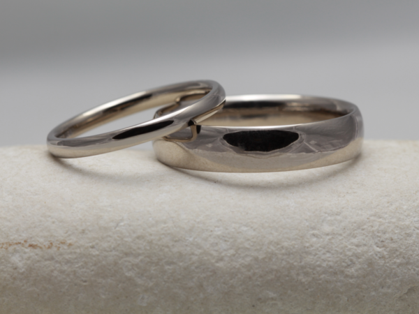 Recycled White Gold Wedding Rings with a Polished Finish