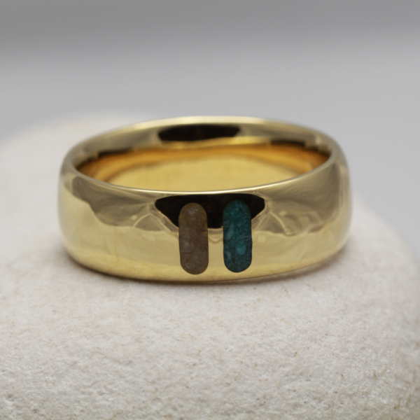 Ethical 18ct Gold Turquoise and Smoky Quartz Inlay Ring