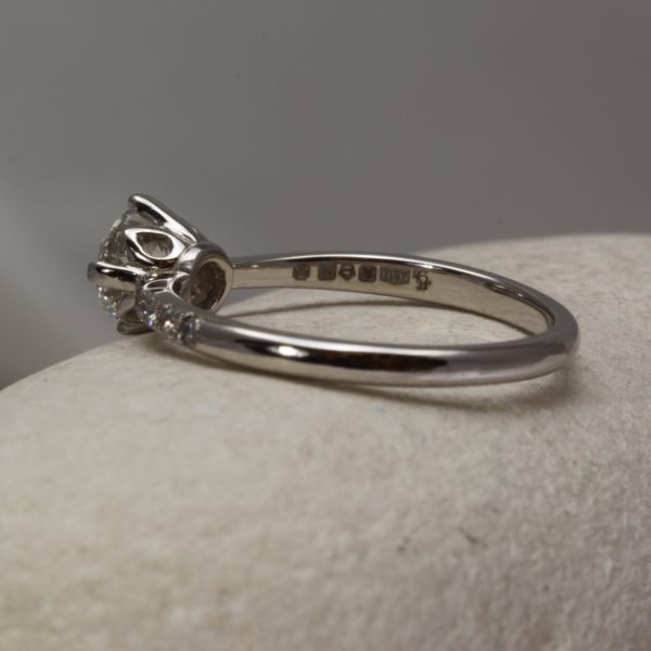 Recycled Tulip Setting Solitaire Engagement Ring with Diamond Shoulders