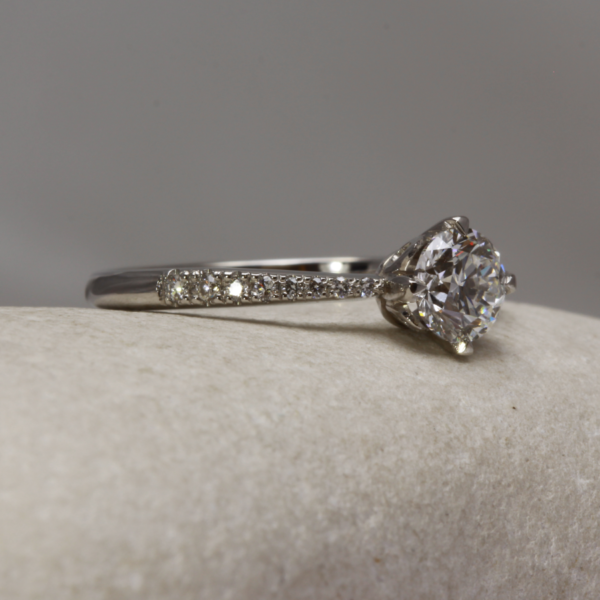 Ethical Tulip Setting Solitaire Engagement Ring with Diamond Shoulders