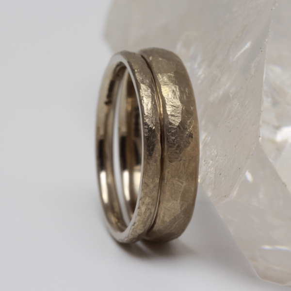 Eco White Gold Rings with a Hammered Finish