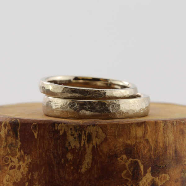 Eco White Gold Hammered Wedding Rings
