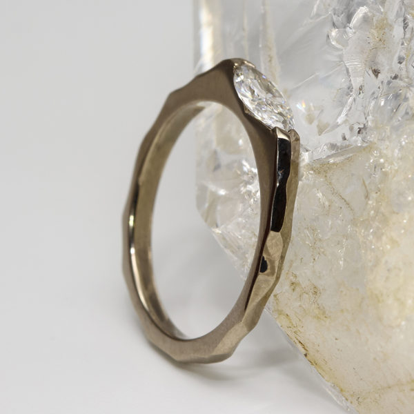 recycled white gold marquise diamond ring