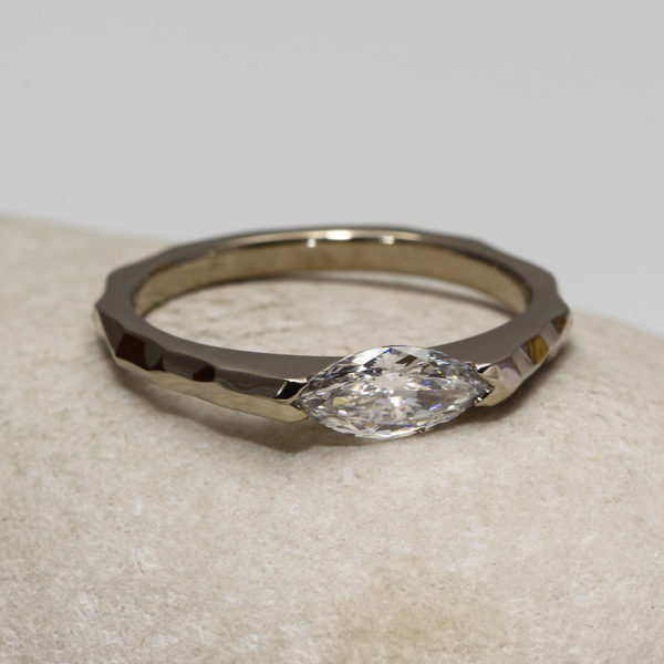 ethical white gold marquise diamond ring