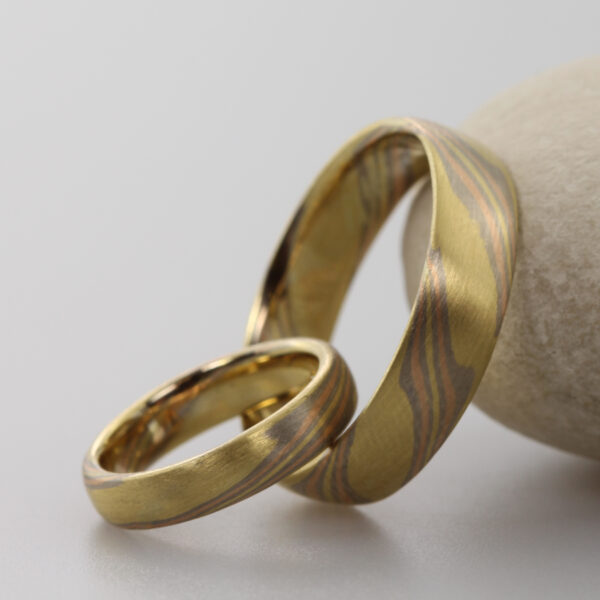 Unique 18ct Gold Mokume Gane Wedding Ring Set