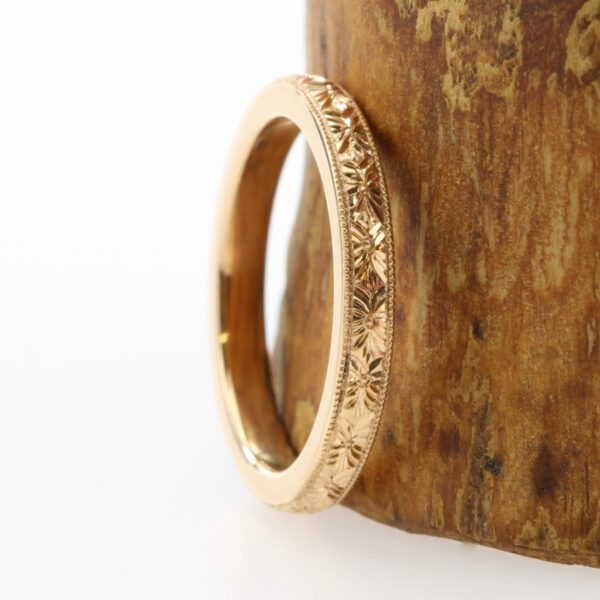 Handmade rose gold hand engraved orange blossom ring