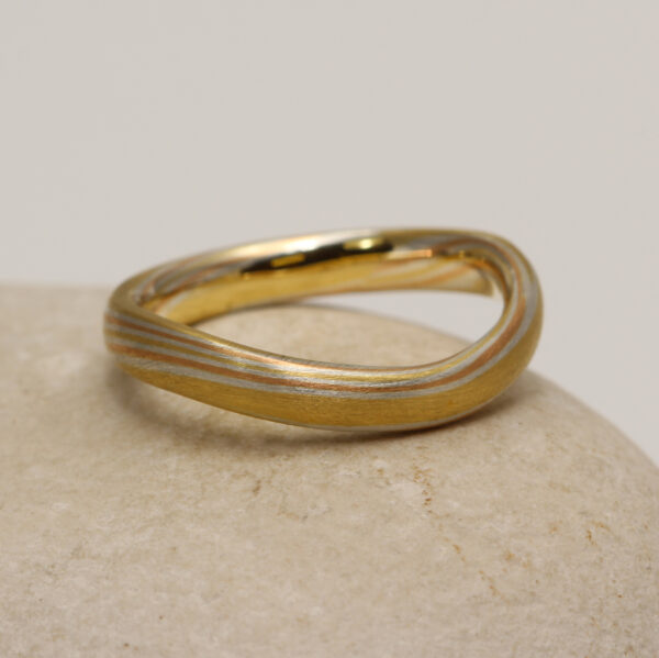 Recycled Curved Mokume Gane Wedding Ring