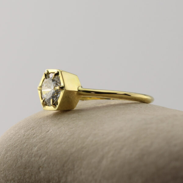 Hand Crafted 18ct Gold Hexagon Diamond Ring