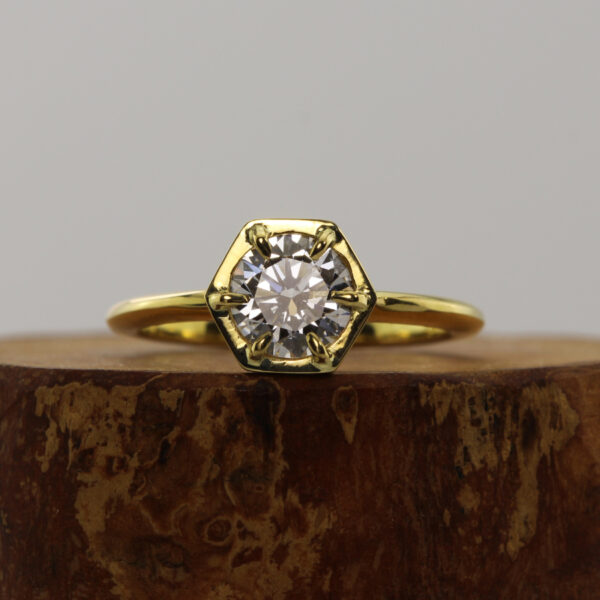 Custom 18ct Gold Hexagon Diamond Ring