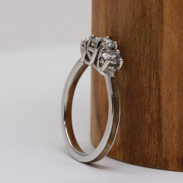 Recycled Three Stone Diamond and Wood Engagement Ring