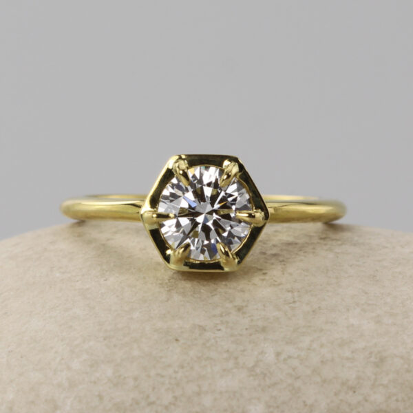 Handmade 18ct Gold Hexagon Diamond Ring