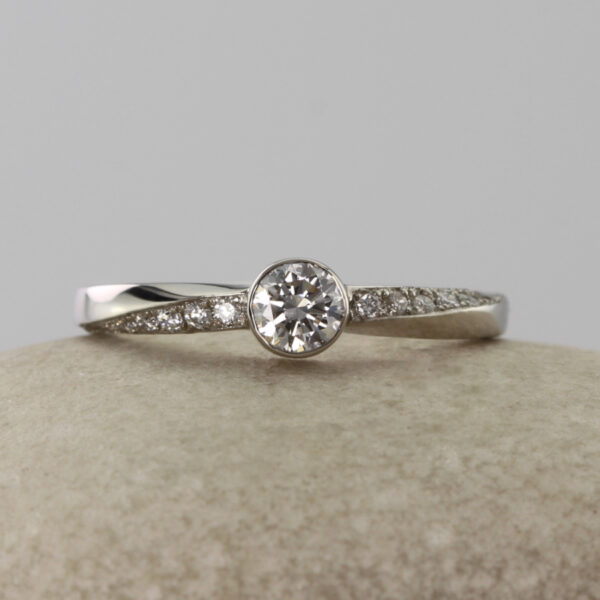 Recycled platinum and diamond engagement ring