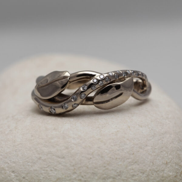 Unique Octopus and Leaf Diamond Ring