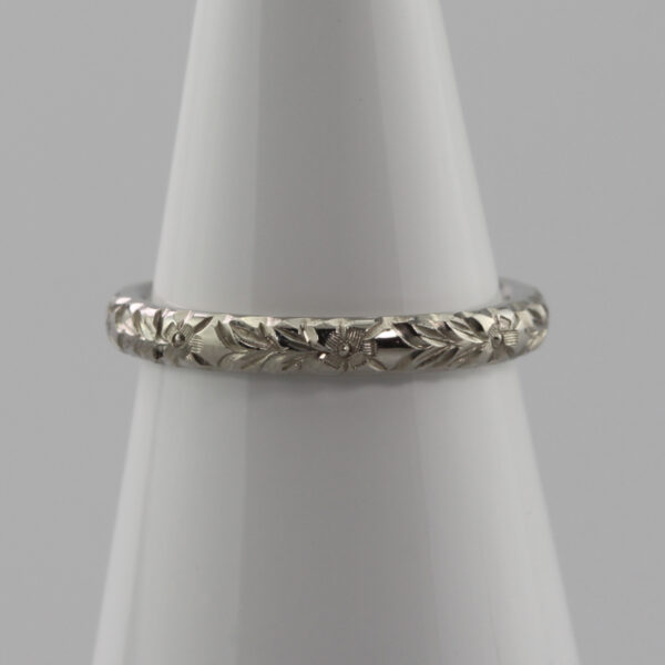 Handmade Platinum Orange Blossom Engraved Wedding Ring