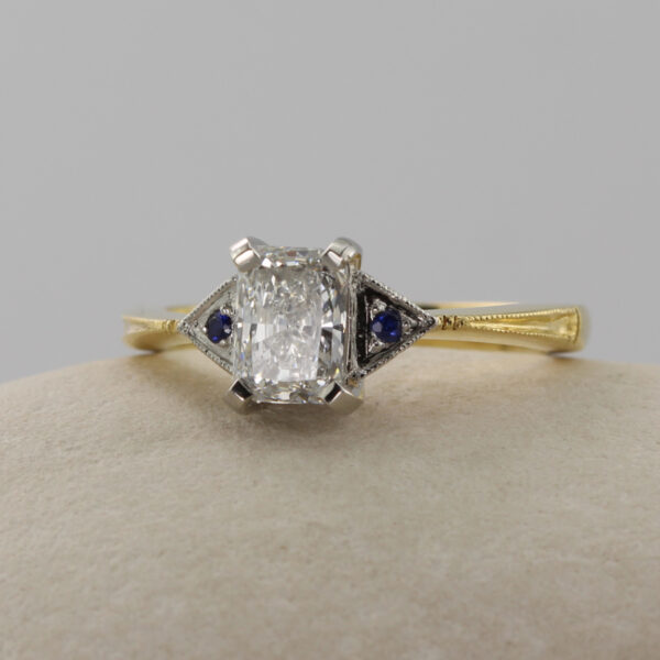 Unusual Mixed Metal Radiant Cut Engagement Ring