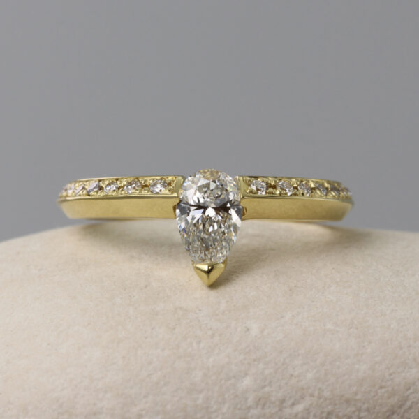 Handmade Pear Cur Diamond Engagement Ring