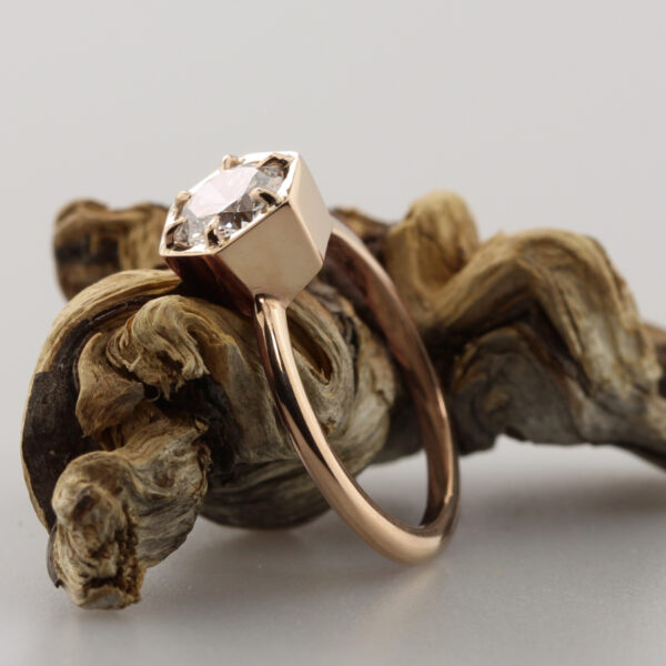 Eco 18ct Rose Gold Hexagon Diamond Ring