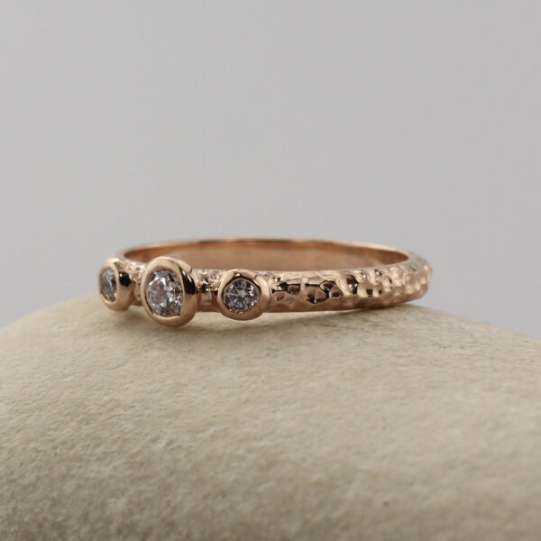 Recycled 18ct Rose Gold Three Stone Engagement Ring