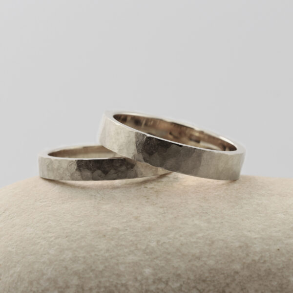 Recycled Platinum Rings with a Hammered Finish