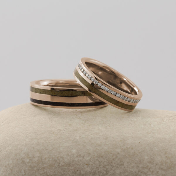 Ethical Set of Unique 18ct Gold Double Inlay Rings