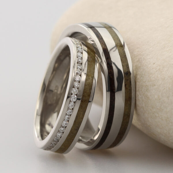Recycled Set of Unique Platinum Double Inlay Rings