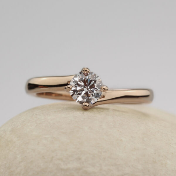 Eco Friendly 18ct rose gold twisted prong solitaire ring