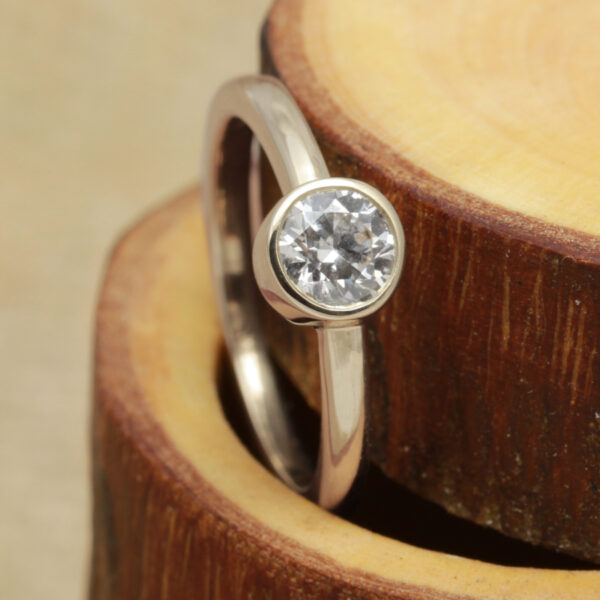 Recycled Bezel Set White Gold Diamond Engagement Ring
