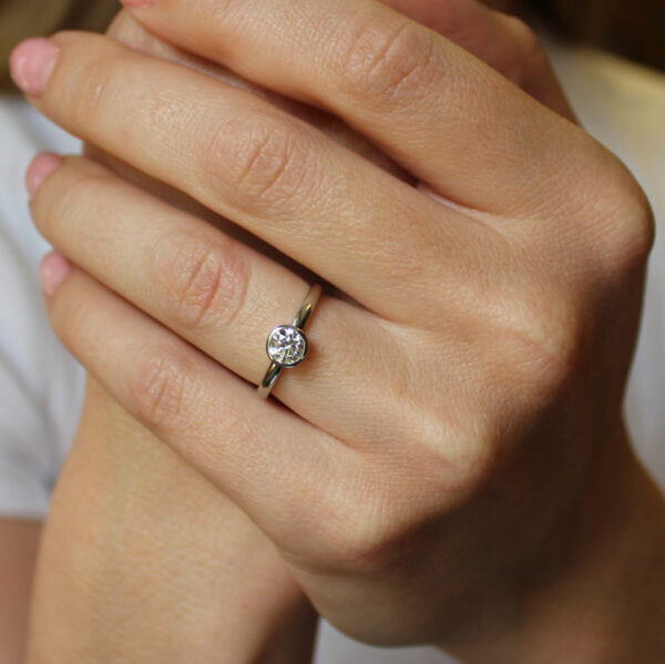 Handmade Bezel Set White Gold Diamond Engagement Ring