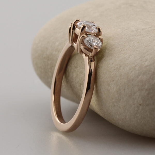 Recycled 18ct Rose Gold Three Stone Diamond Ring