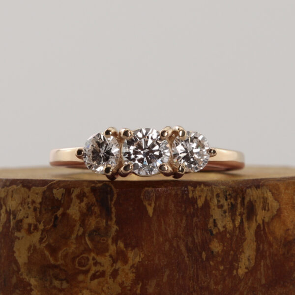 Handmade 18ct Rose Gold Three Stone Diamond Ring