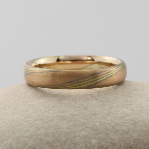 Handmade 18ct Rose Gold Mokume Gane Wedding Ring