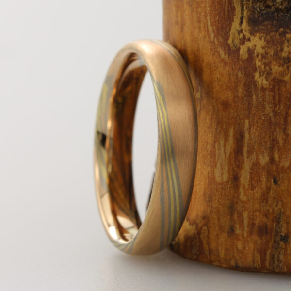 Custom 18ct Rose Gold Mokume Gane Wedding Ring