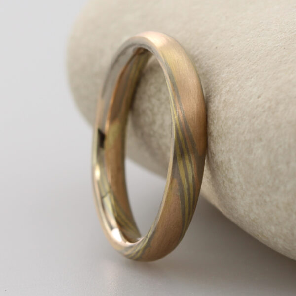 Ethical 18ct Rose Gold Mokume Gane Wedding Ring