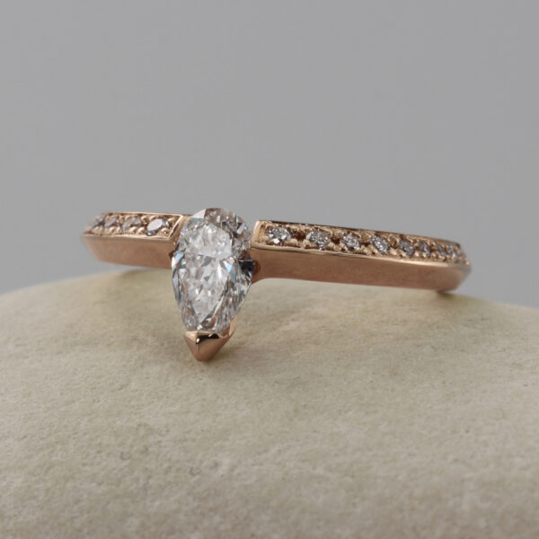 Recycled 18ct Rose Gold Pear Cur Diamond Engagement Ring