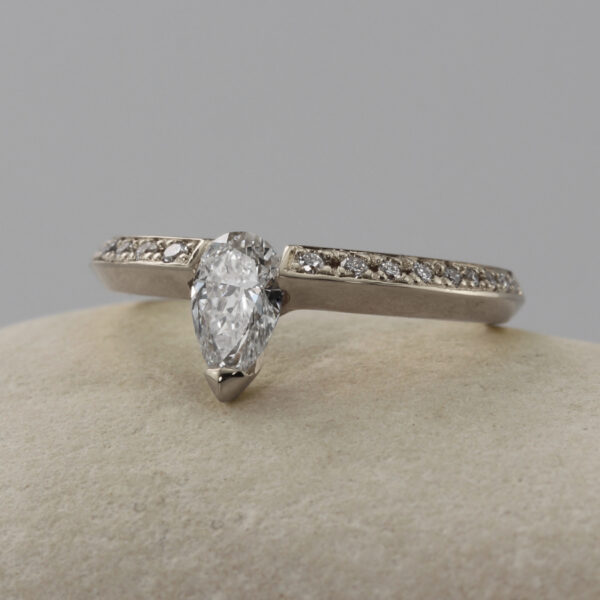 Custom 18ct White Gold Pear Cur Diamond Engagement Ring