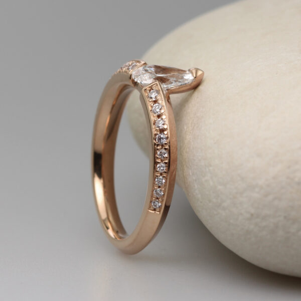 Unique 18ct Rose Gold Pear Cur Diamond Engagement Ring