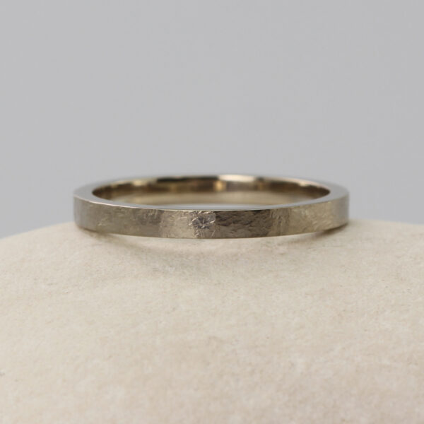 Unique 18ct White Gold Ready To Go Hammered Wedding Ring