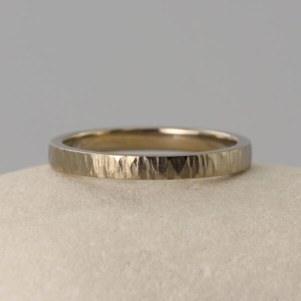 Unique White Gold Bark Effect Wedding Ring