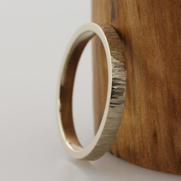 Handmade White Gold Bark Effect Wedding Ring