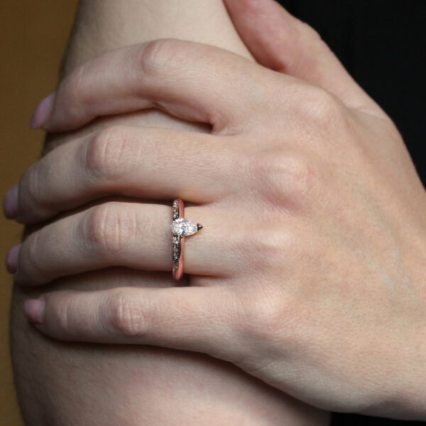 Custom 18ct Rose Gold Pear Cur Diamond Engagement Ring