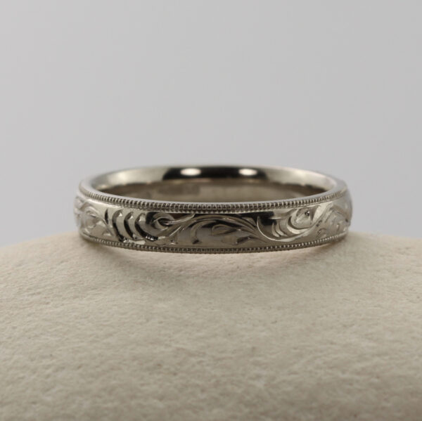 Recycled hand engraved forest canopy 950 Platinum ring