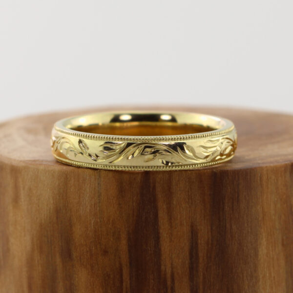 Handmade hand engraved forest canopy 18ct gold ring