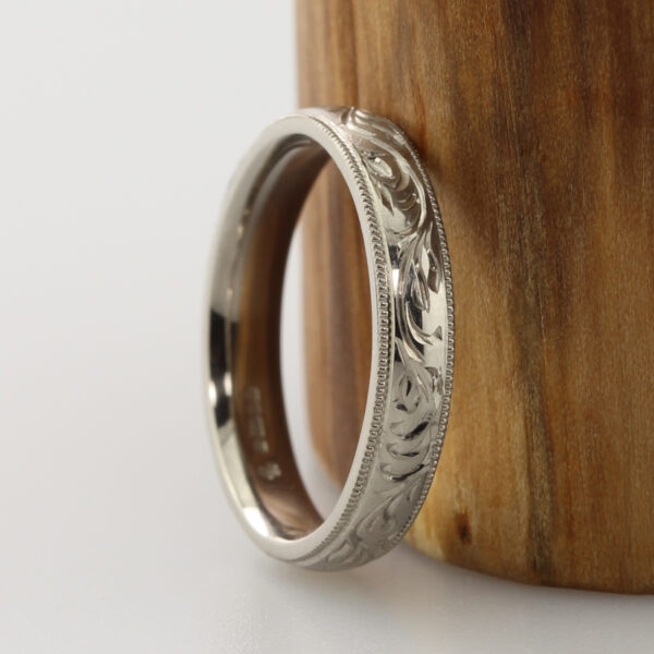 Handmade hand engraved forest canopy 950 Platinum ring