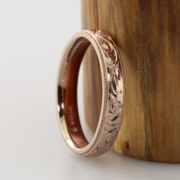 Unique hand engraved forest canopy 18ct Rose gold ring