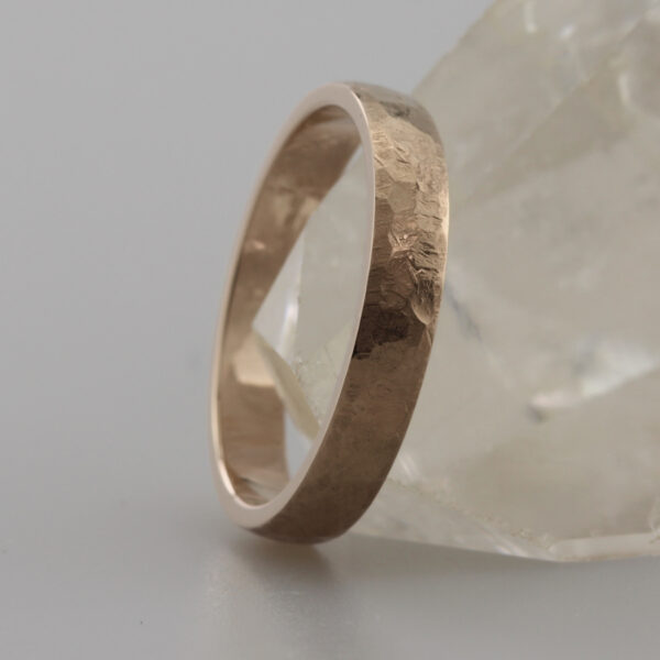 Custom 18ct Rose Gold Wedding Band with a Hammered Finish