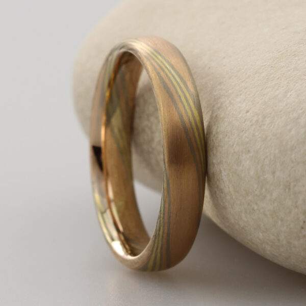 Recycled 18ct Rose Gold Mokume Gane Wedding Ring