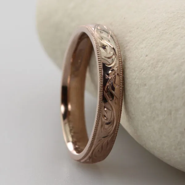 Recycled hand engraved forest canopy 18ct Rose gold ring