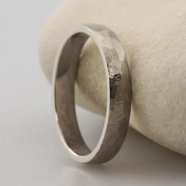Recycled 18ct White Gold Wedding Band with a Hammered Finish